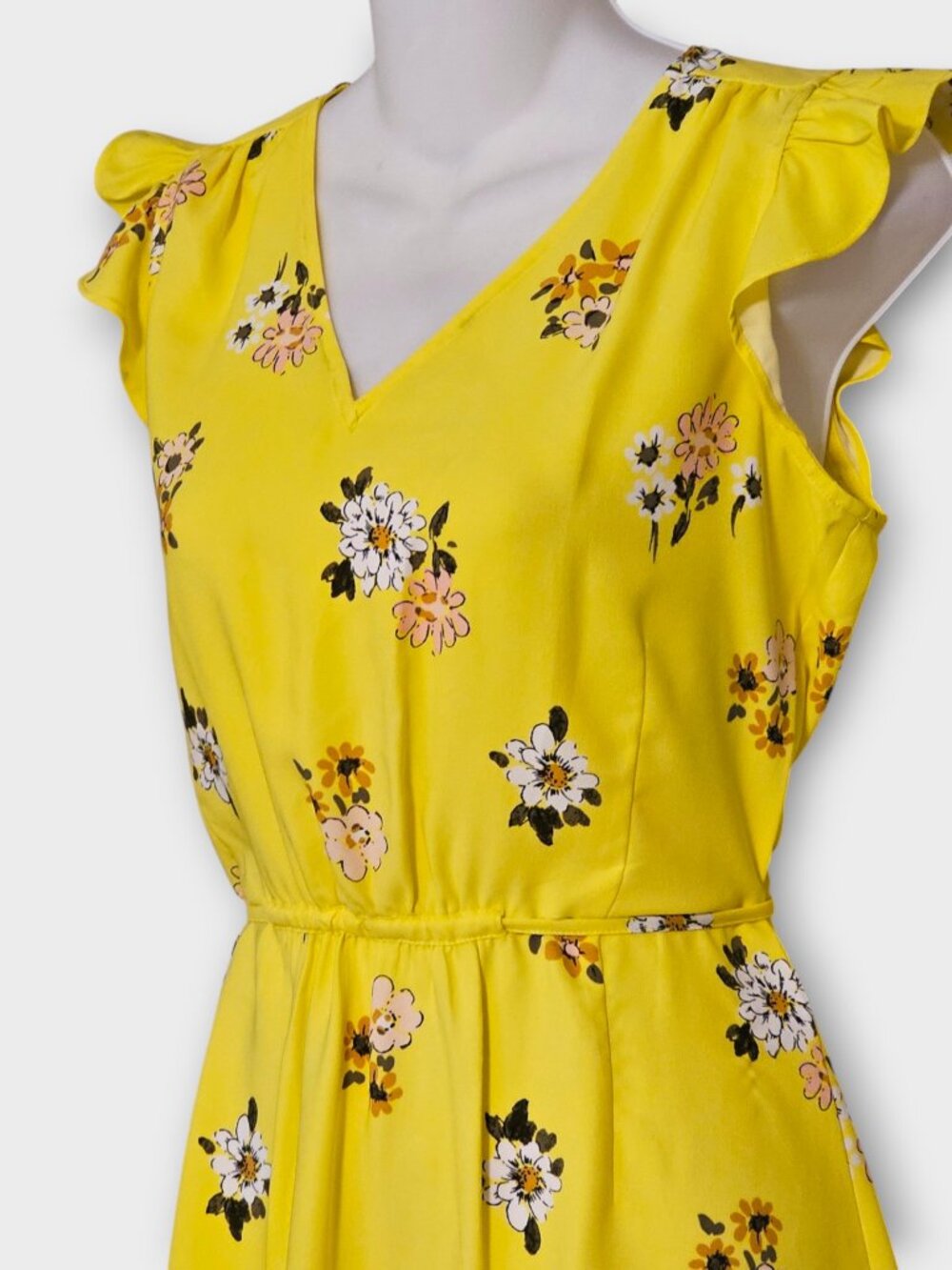 LOFT Petite Dress Womens XSP Yellow Floral Mini Ruffle Sleeve Summer Dress - Picture 4 of 13